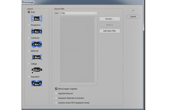 How to create a panorama using photomerge