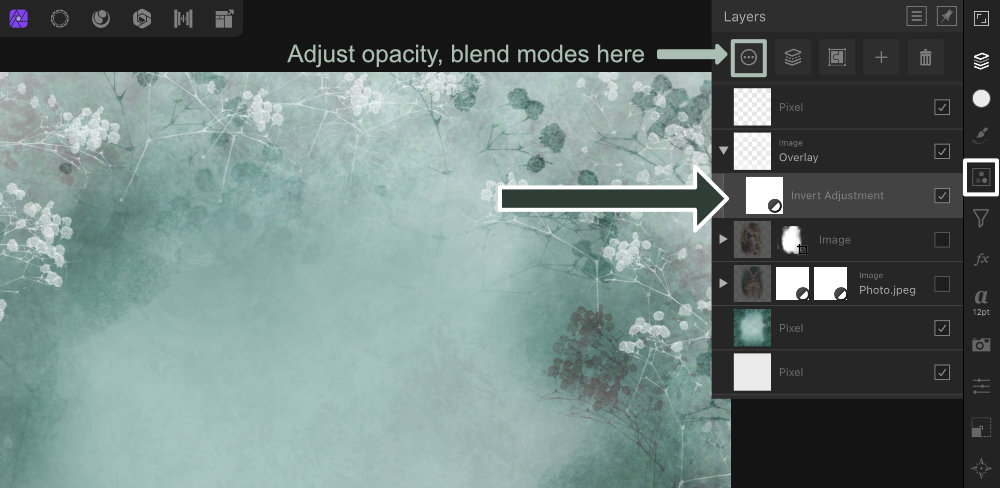 Affinity Photo on iPad uses an Invert Adjustment Layer